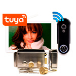 Комплект беспроводной Вай Фай домофон SkyNet 1100-Tuya (1+0+AX042) домофон, панель и замок AX042